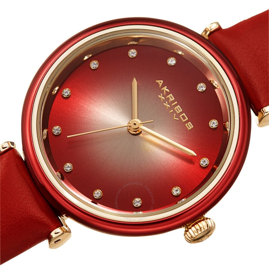 Akribos XXIV Red Dial Red Leather Ladies Watch AK1035RD - Dawson Watches #2