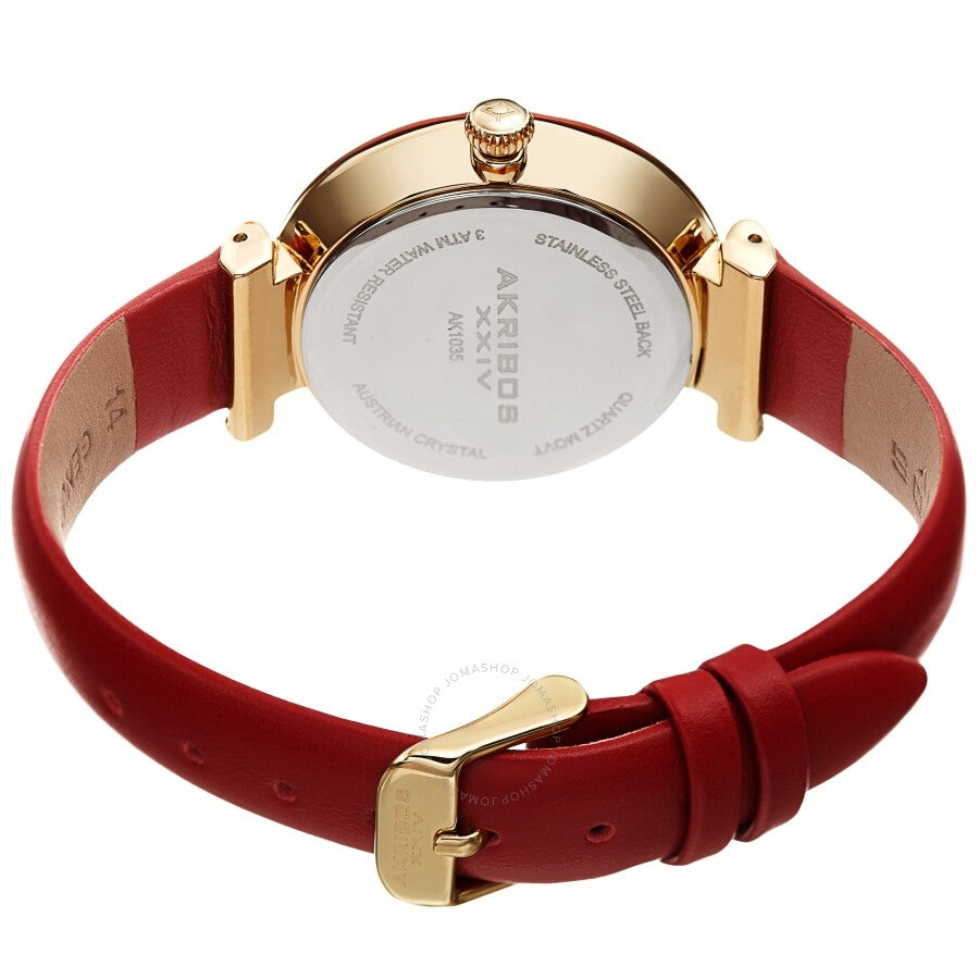 Akribos XXIV Red Dial Red Leather Ladies Watch AK1035RD - Dawson Watches #4