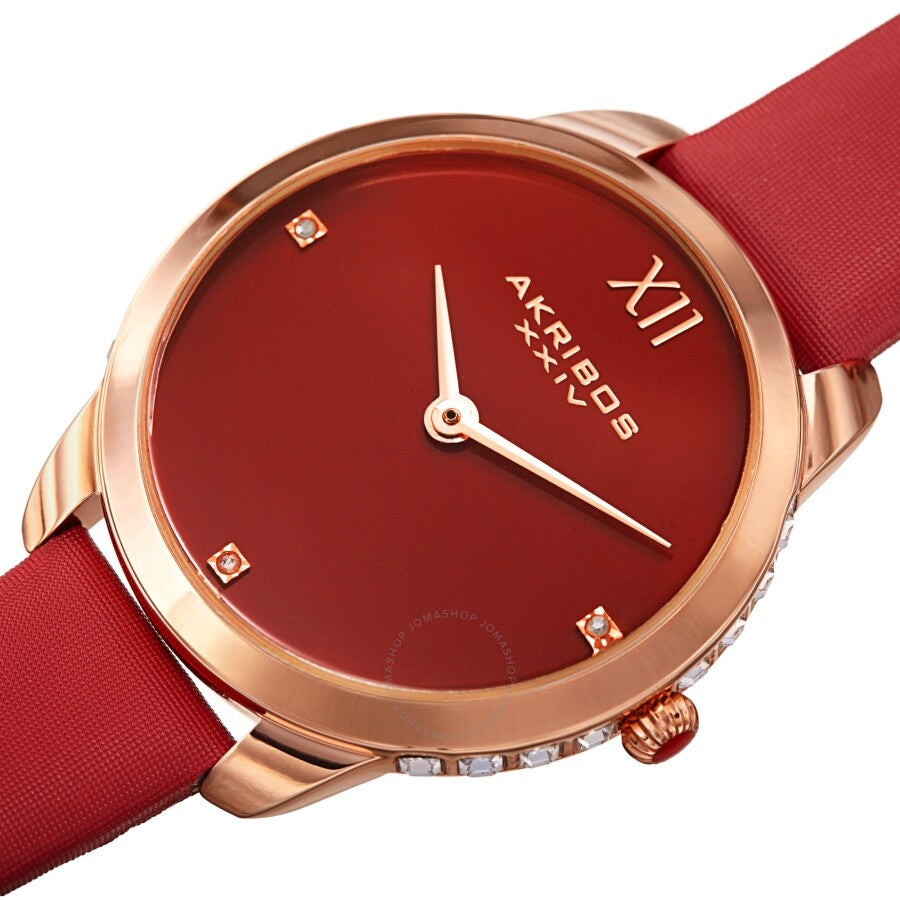 Akribos XXIV Red Dial Red Leather Ladies Watch AK1059RD - Dawson Watches #2