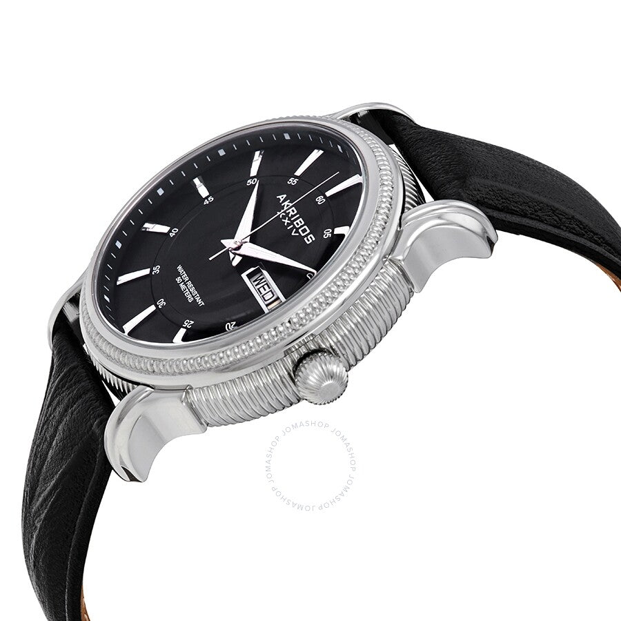 Akribos XXIV Silver Dial Black Leather Men's Watch AK726SSB - The Watches Men & Co #2