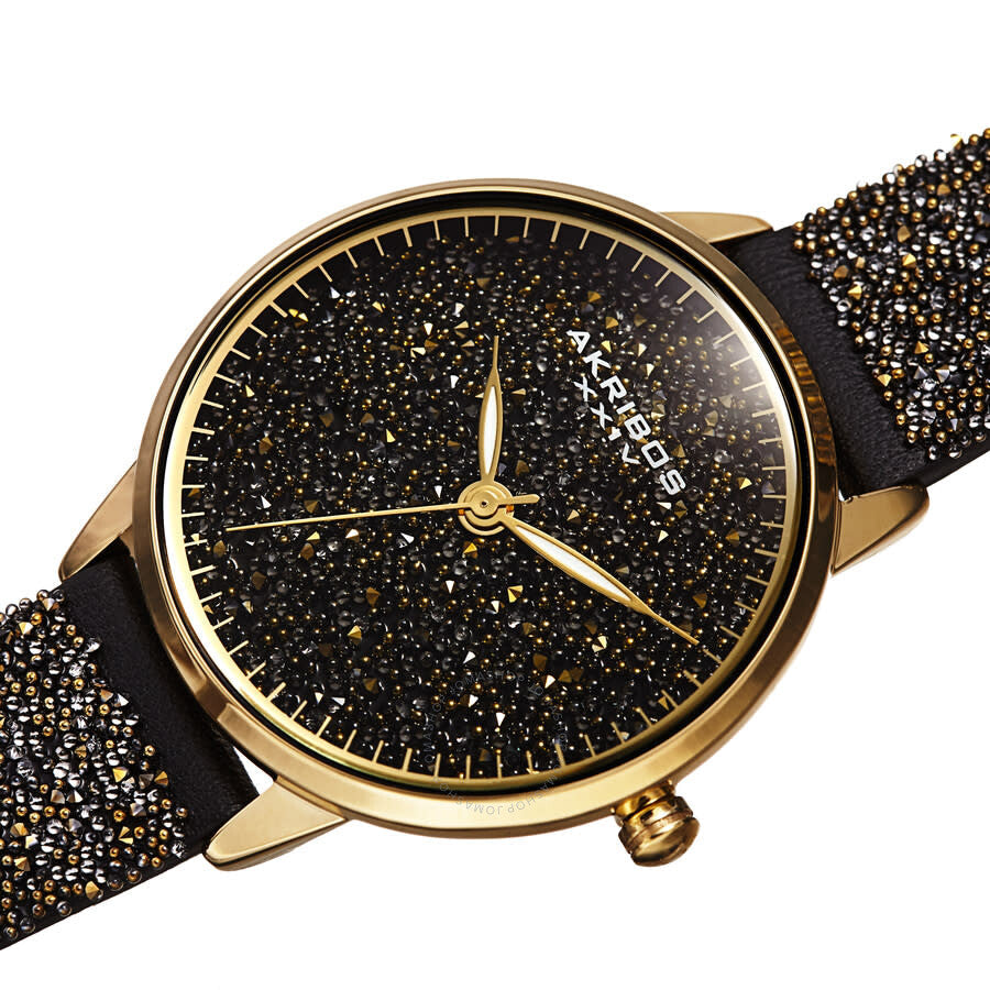 Akribos XXIV Swarovski Crystal Fabrics Quartz Gold Dial Ladies Watch P50105 - Dawson Watches #2