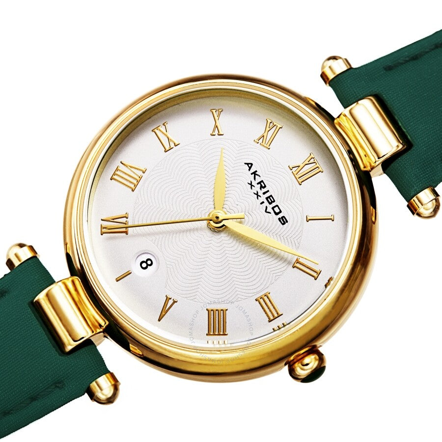 Akribos XXIV Quartz White Dial Green Leather Ladies Watch AK1070GN - Dawson Watches #2