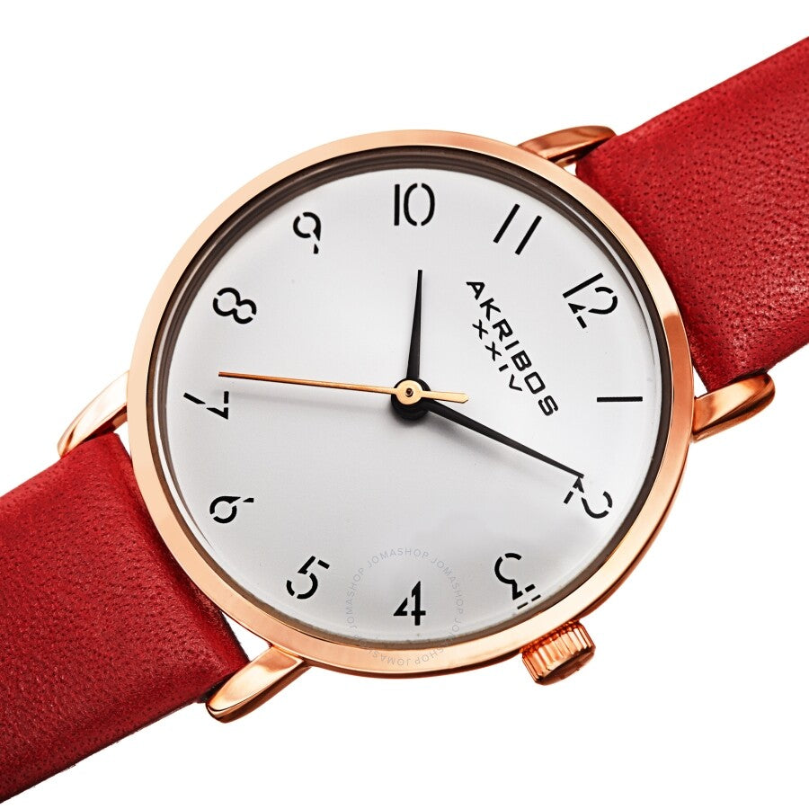 Akribos XXIV Quartz White Dial Red Leather Ladies Watch AK1087RD - Dawson Watches #2