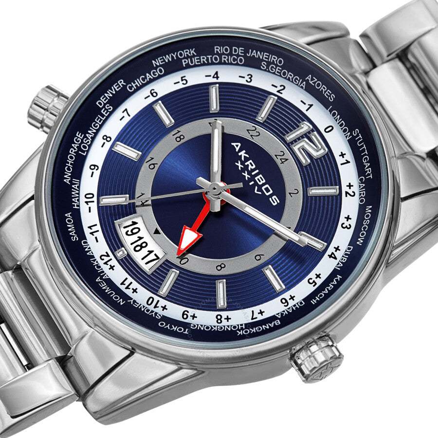 Akribos XXIV World Time Quartz Blue Dial Men's Watch AK1021SSBU - Dawson Watches #2