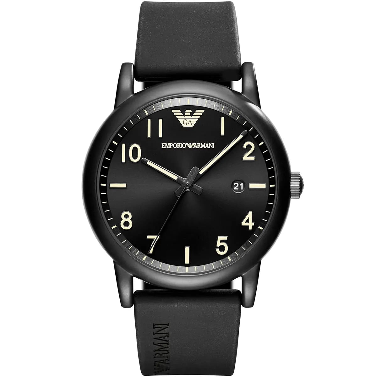 Emporio Armani Luigi Slim Matte Black Dial Black Rubber Strap Men's Watch - AR11071