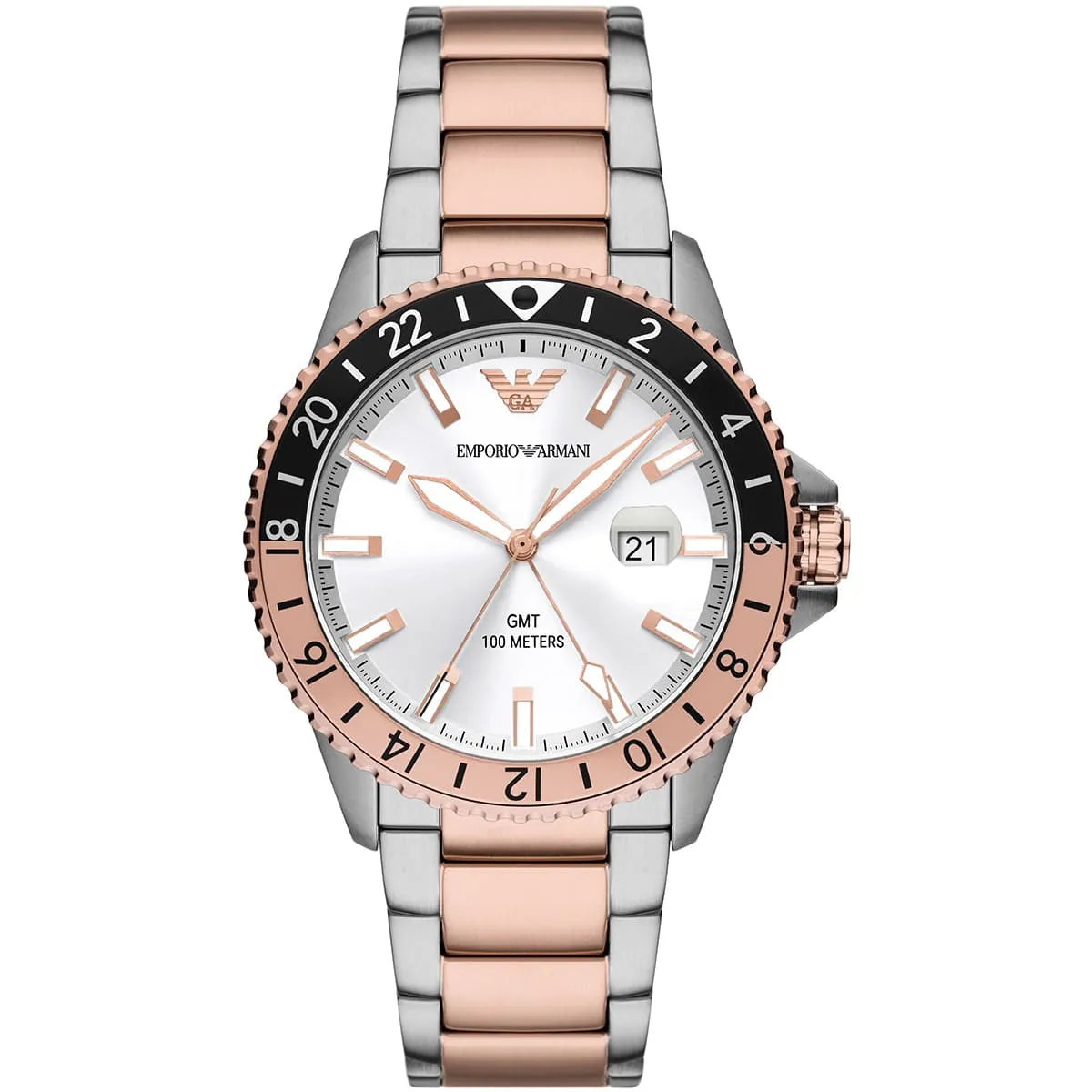 Emporio Armani Diver GMT White Sunray Dial Two-tone Watch - AR11591