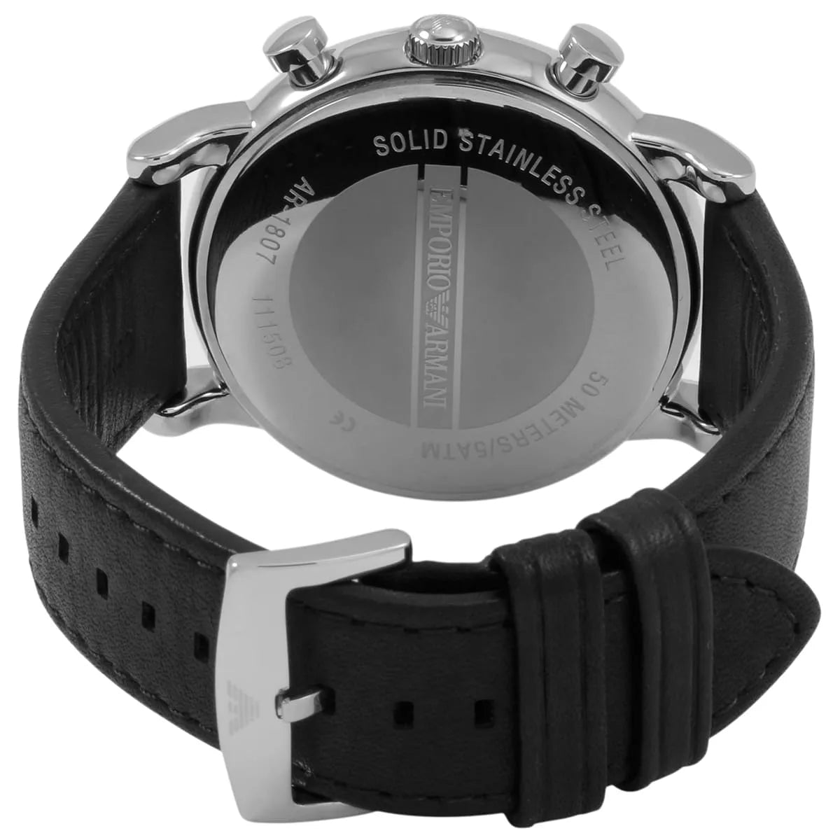 Emporio Armani Classic Chronograph White Dial Black Genuine Leather Men's Watch - AR1807