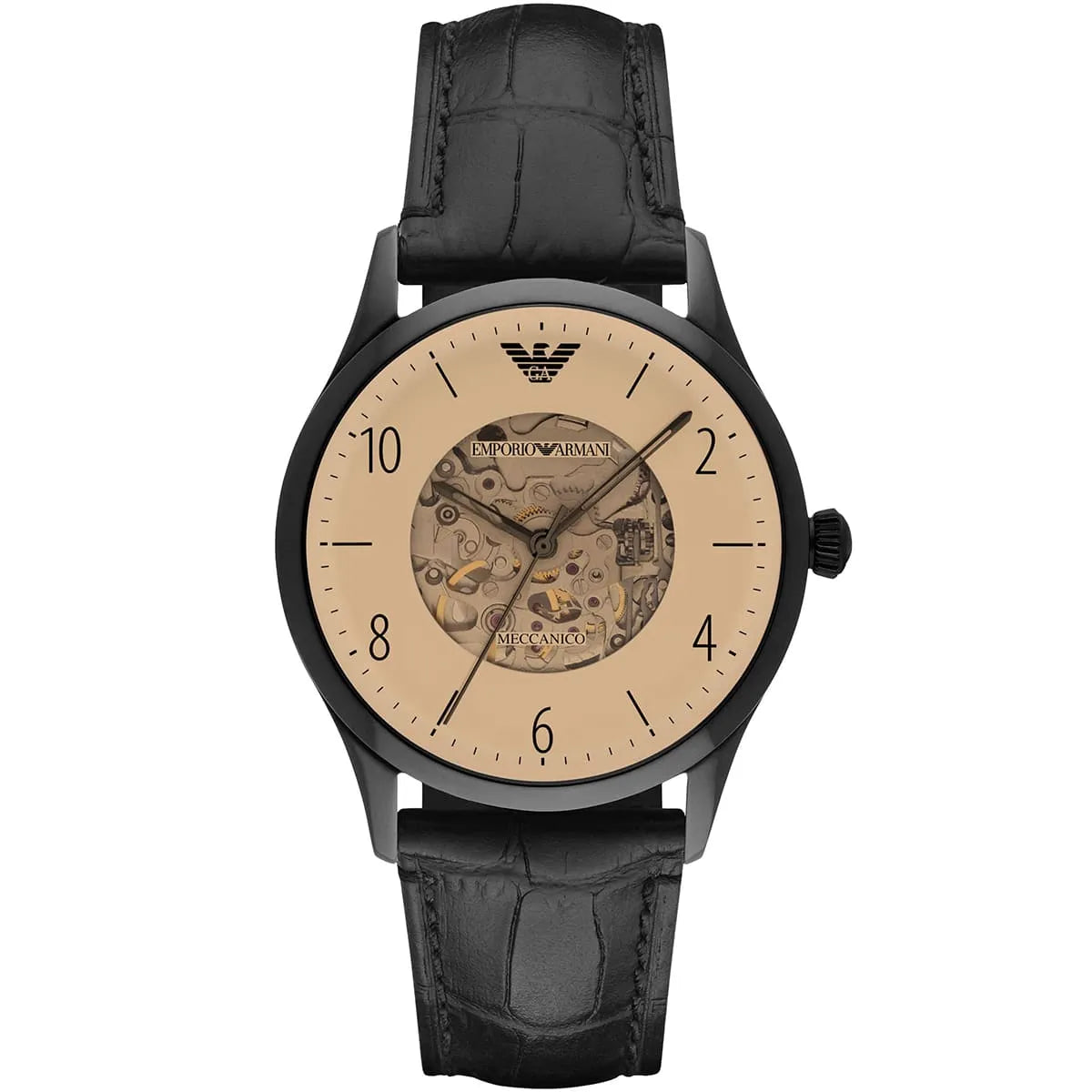 Emporio Armani Beta Meccanico Automatic Black Genuine Leather Men's Watch - AR1923