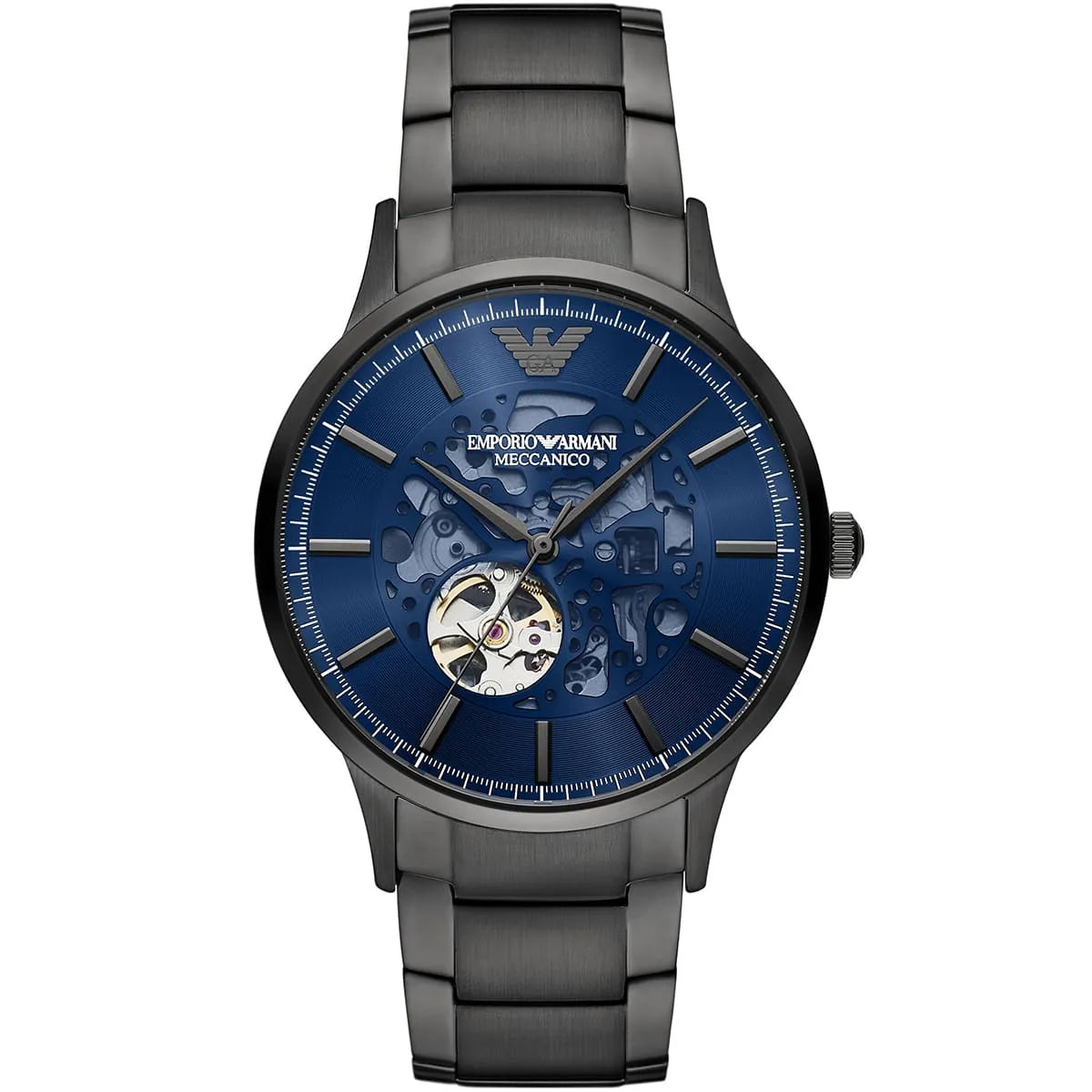 Emporio Armani Renato Meccanico Automatic Sunray Blue Dial Gunmetal Men's Watch - AR60056