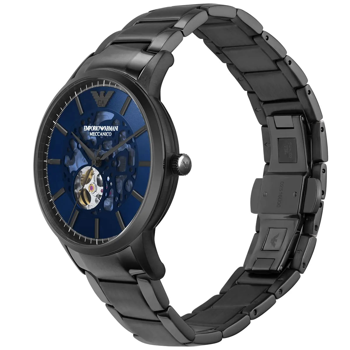 Emporio Armani Renato Meccanico Automatic Sunray Blue Dial Gunmetal Men's Watch - AR60056