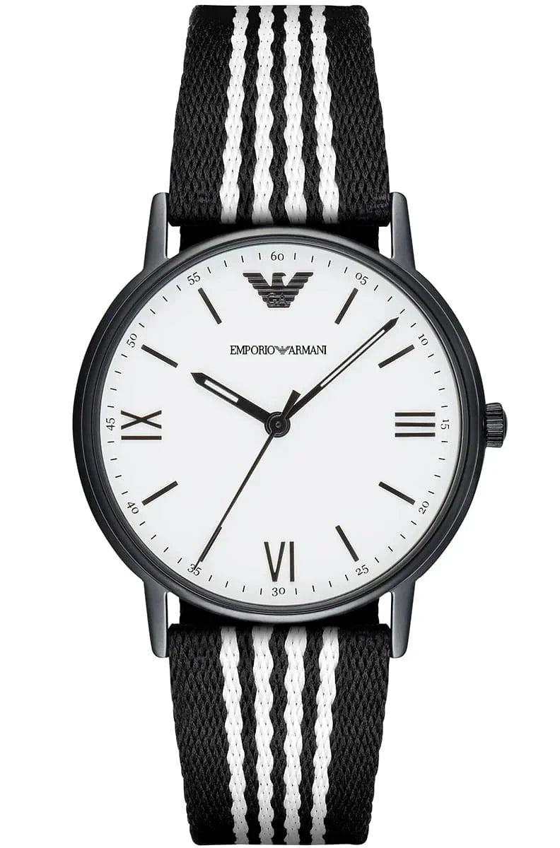 Emporio Armani Kappa Black and White Striped Nylon Strap Men's Watch - AR80004