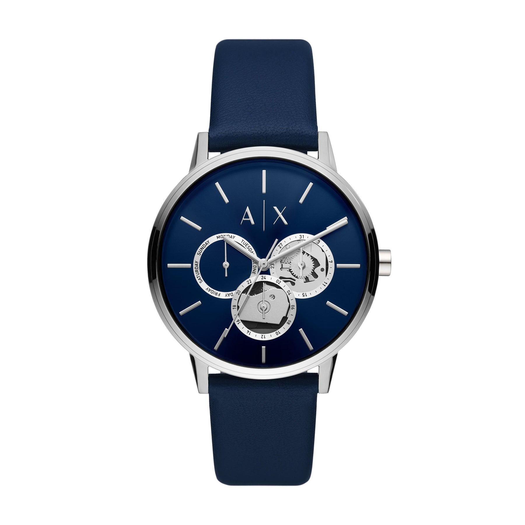 Armani Exchange Cayde Multifunction Blue Leather Men's Watch - AX2746