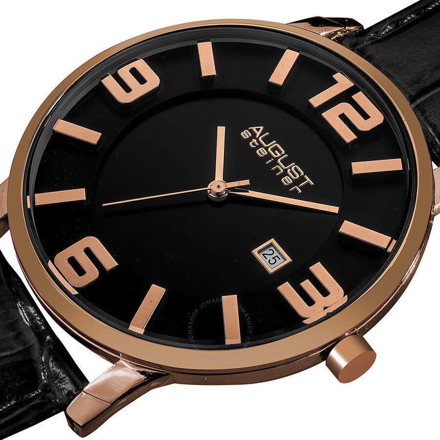 August Steiner Black Dial Rose Gold-tone Metal Black Leather Men's Watch AS8055RG - Dawson Watches #2