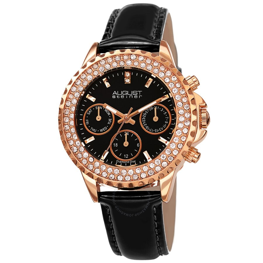August Steiner Chronograph Quartz Diamond Crystal Black Dial Ladies Watch AS8267BK - The Watches Men & Co