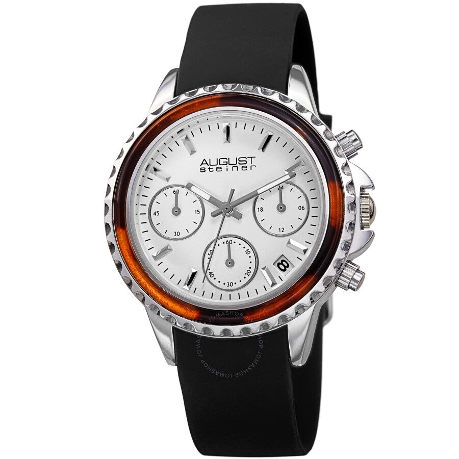 August Steiner Chronograph Quartz White Dial Ladies Watch AS8268BK - The Watches Men & Co