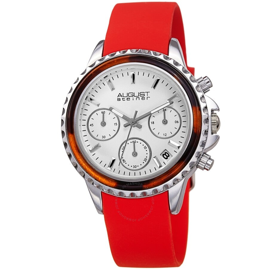 August Steiner Chronograph Quartz White Dial Ladies Watch AS8268RD - The Watches Men & Co