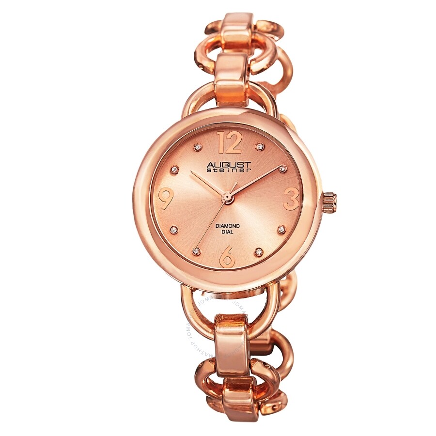 August Steiner Quartz Diamond Rose Dial Rose Gold-tone Ladies Watch AS8132RG - Dawson Watches