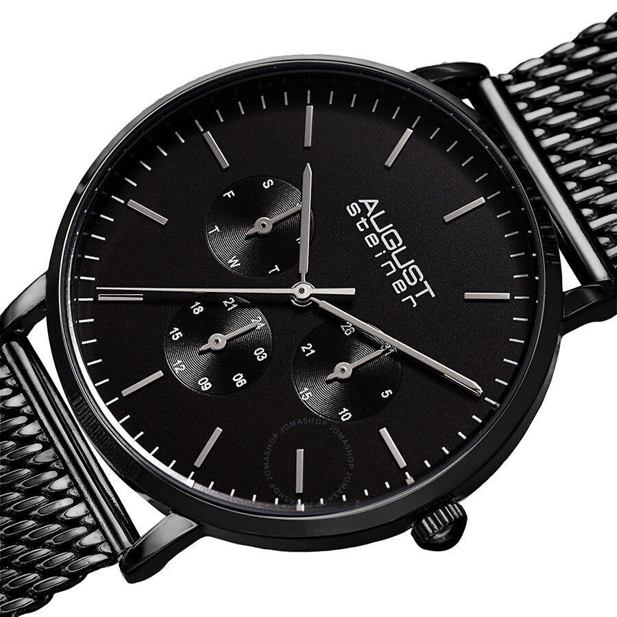 August Steiner Mesh Bracelet Black Dial Men's Watch AS8255BK - Dawson Watches #2