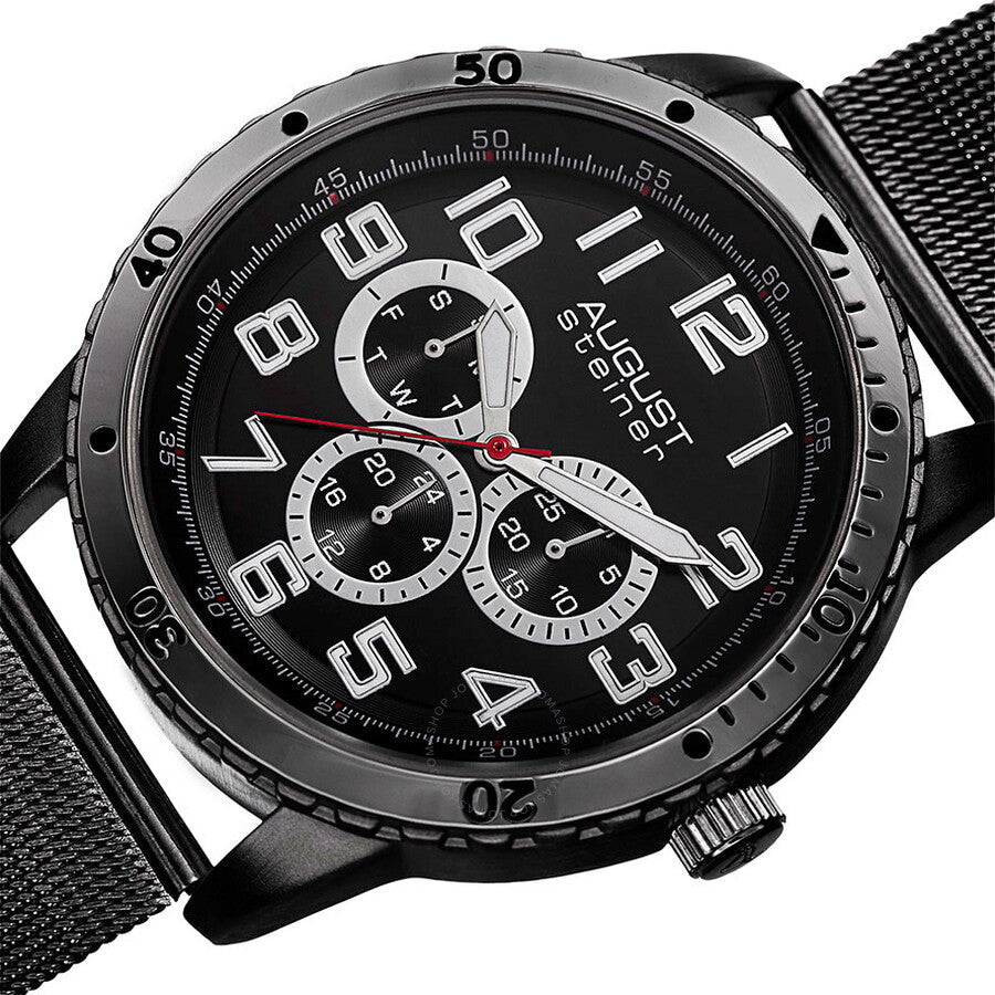 August Steiner Multi-Function Black Dial Black Ion-plated Men's Watch AS8115BK - The Watches Men & Co #2
