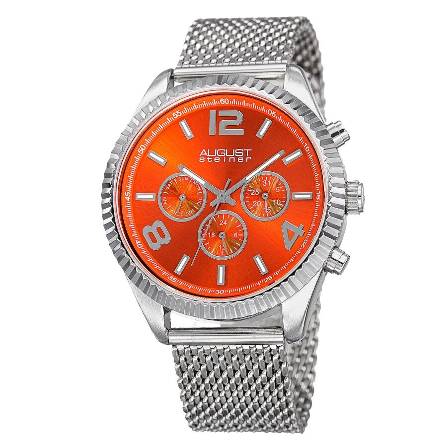 August Steiner Orange Dial Stainless Steel Mesh Men's Watch AS8196OR - Dawson Watches