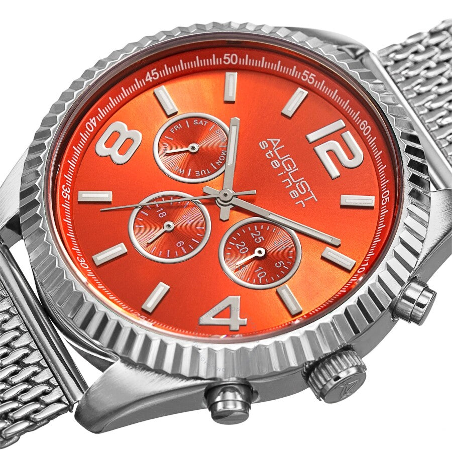 August Steiner Orange Dial Stainless Steel Mesh Men's Watch AS8196OR - Dawson Watches #2