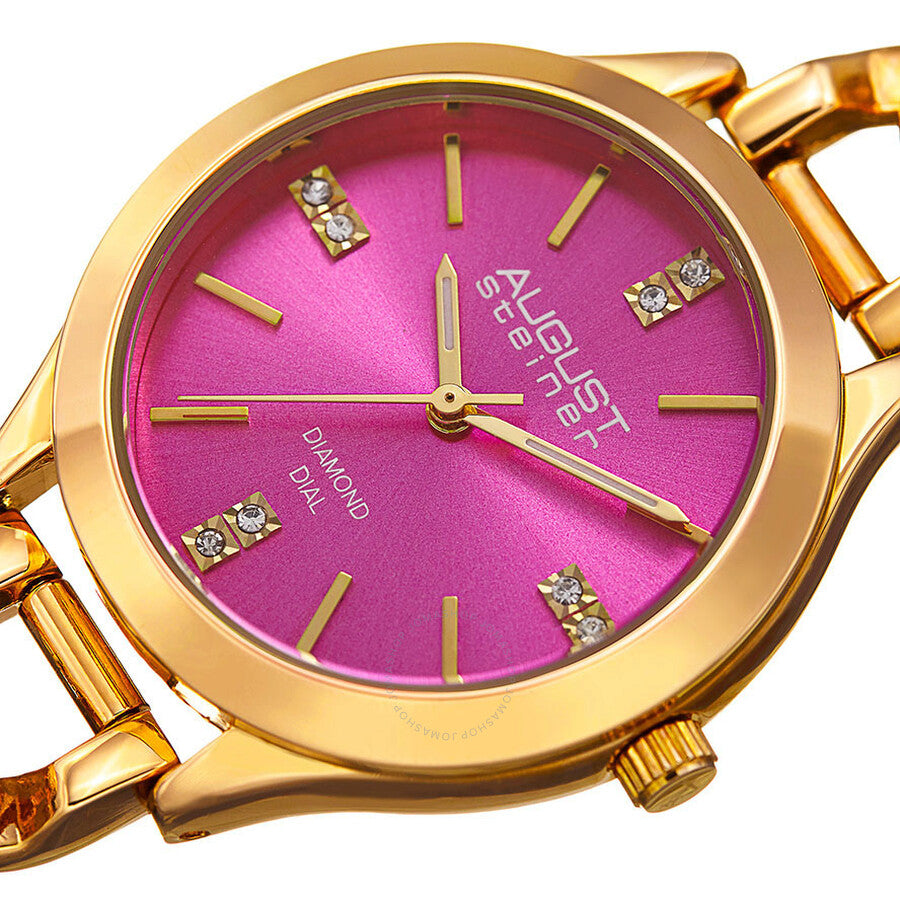 August Steiner Pink Dial Ladies Gold Tone Watch AS8222YGPK - Dawson Watches #2