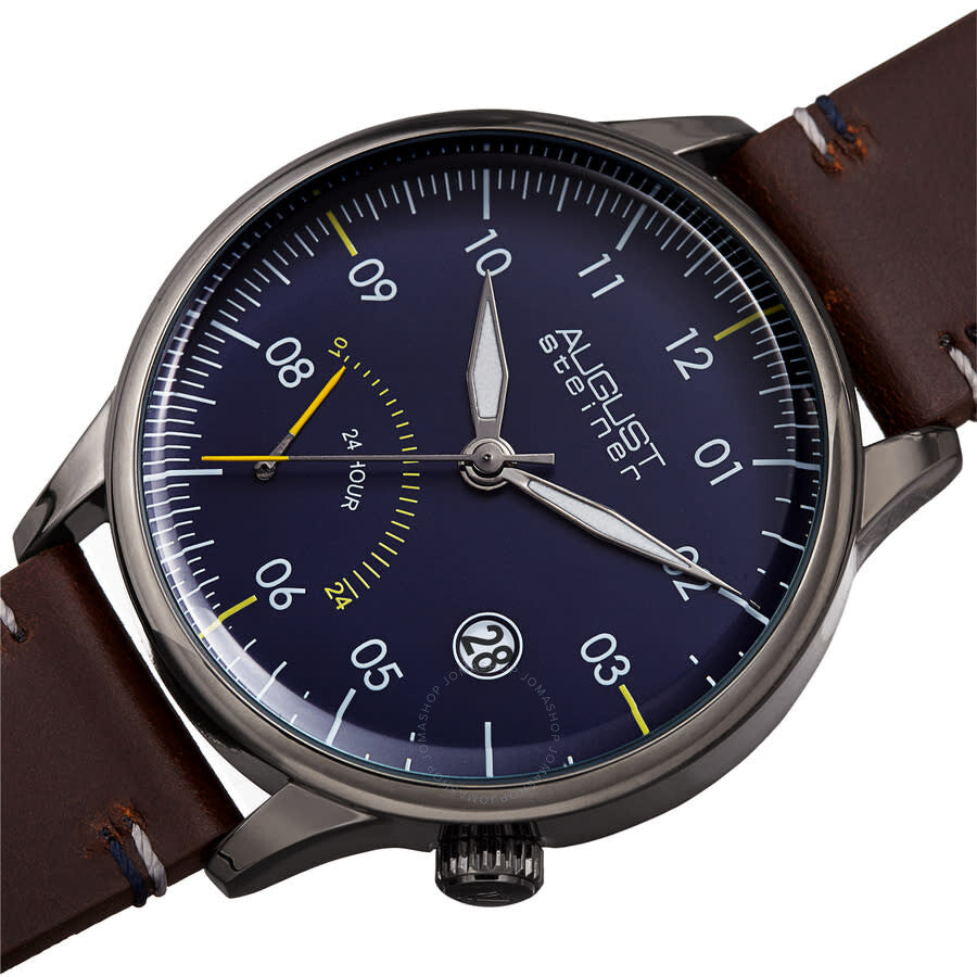 August Steiner Quartz Blue Dial Brown Leather Men's Watch AS8285GNBU - Dawson Watches #2