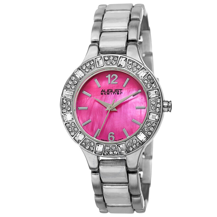 August Steiner Quartz Crystal Pink Dial Ladies Watch AS8135SSPK - Dawson Watches