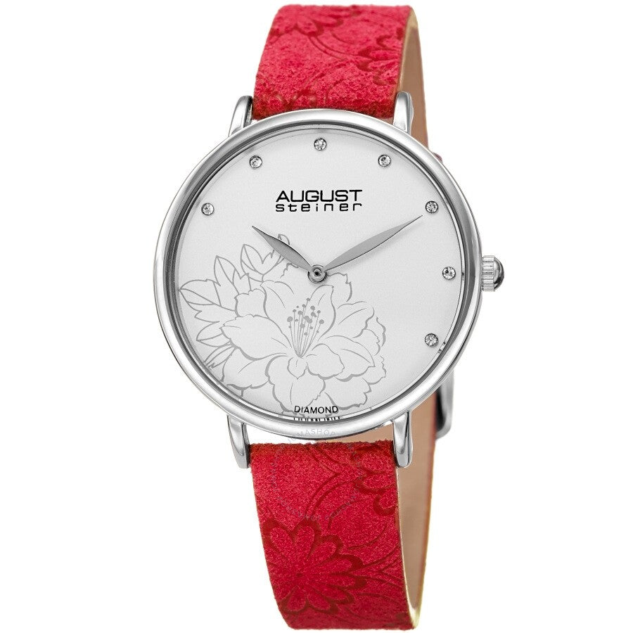 August Steiner Quartz Diamond Silver Dial Ladies Watch AS8242RD - The Watches Men & Co
