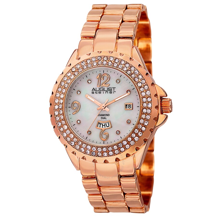 August Steiner Quartz Diamond White Dial Ladies Watch AS8156RG - The Watches Men & Co