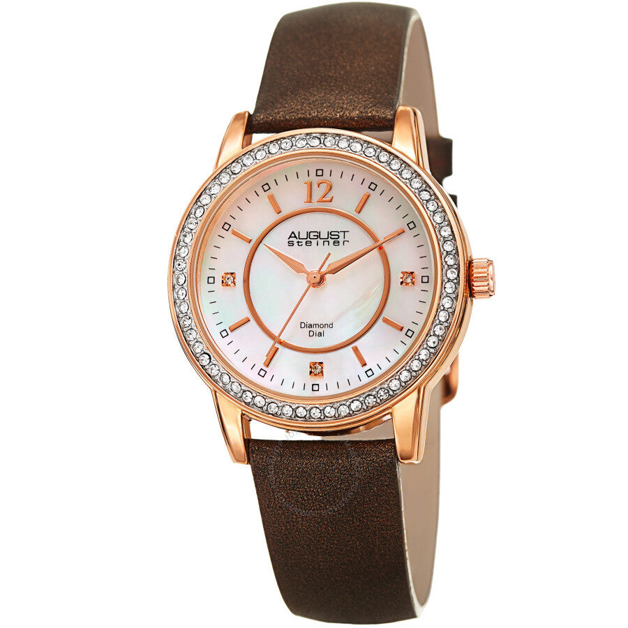 August Steiner Quartz Diamond White Dial Ladies Watch AS8227BR - The Watches Men & Co