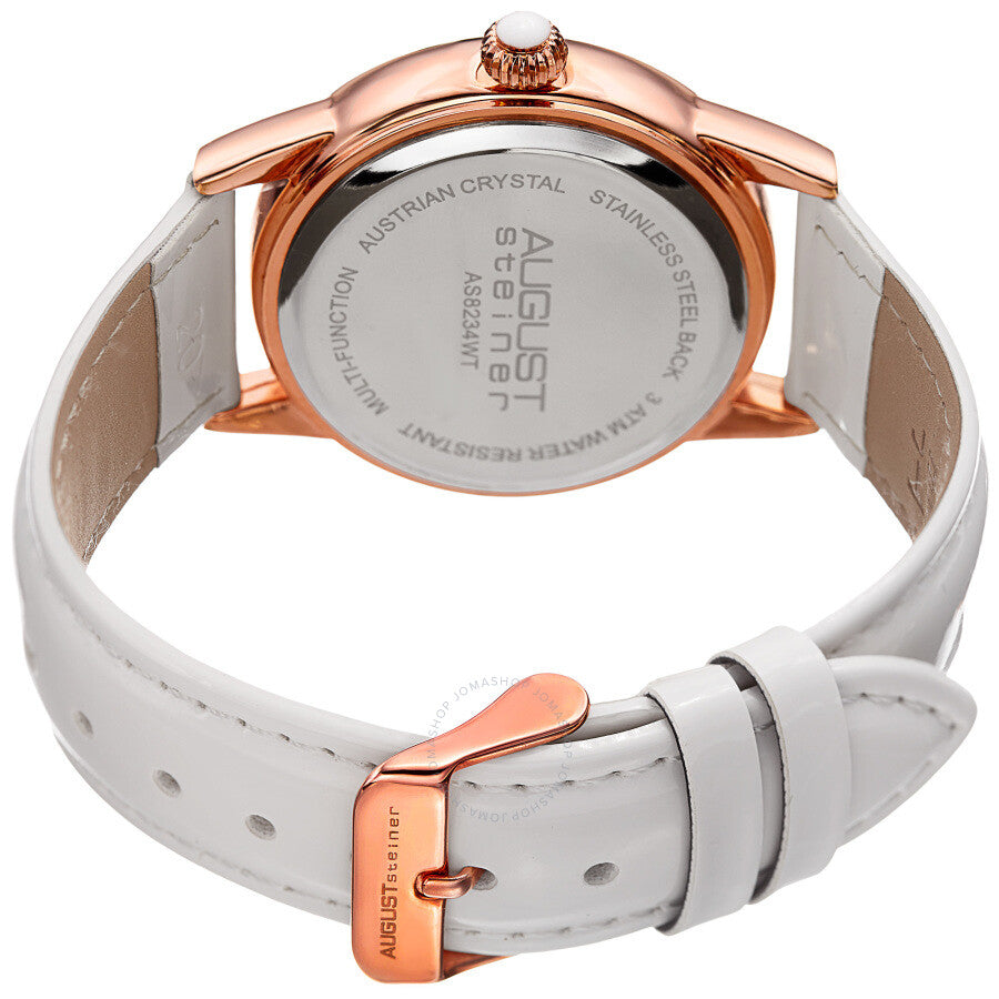 August Steiner Quartz White Dial White Leather Ladies Watch AS8234WT - The Watches Men & Co #4
