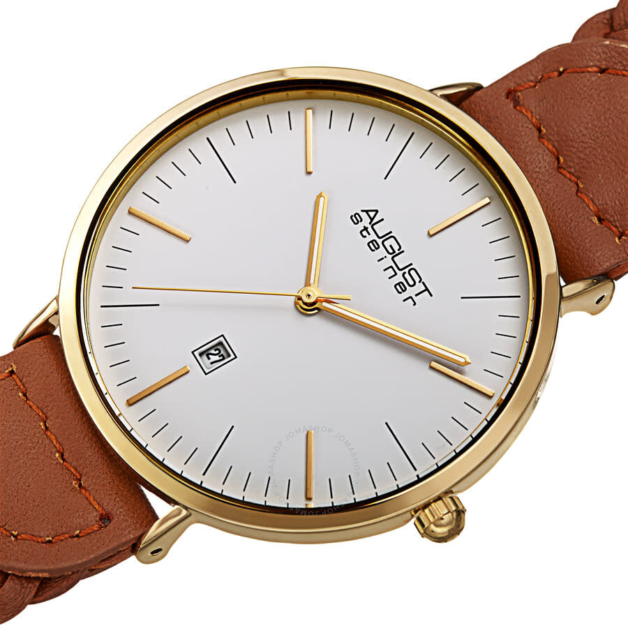 August Steiner Quartz White Dial Tan Leather Men's Watch AS8293TN - The Watches Men & Co #2