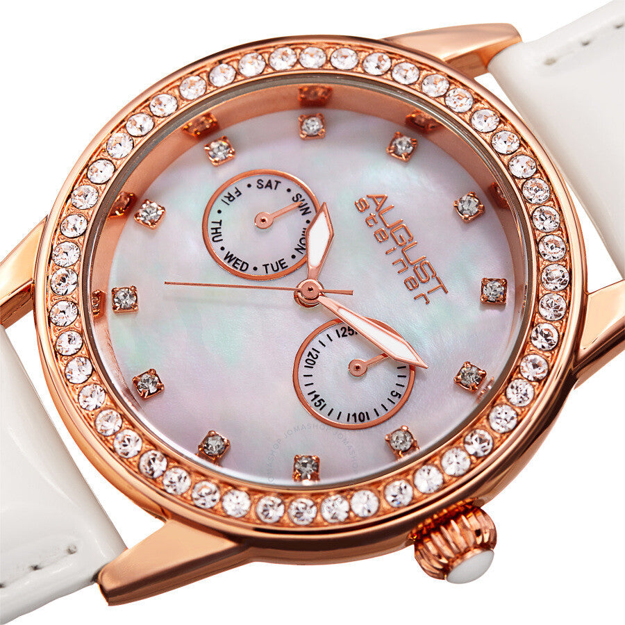 August Steiner Quartz White Dial White Leather Ladies Watch AS8234WT - Dawson Watches #2
