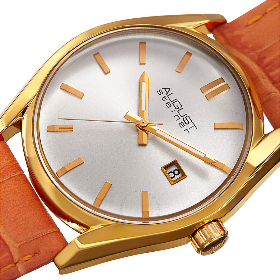 August Steiner Silver Dial Orange Leather Ladies Watch AS8221OR - The Watches Men & Co #2