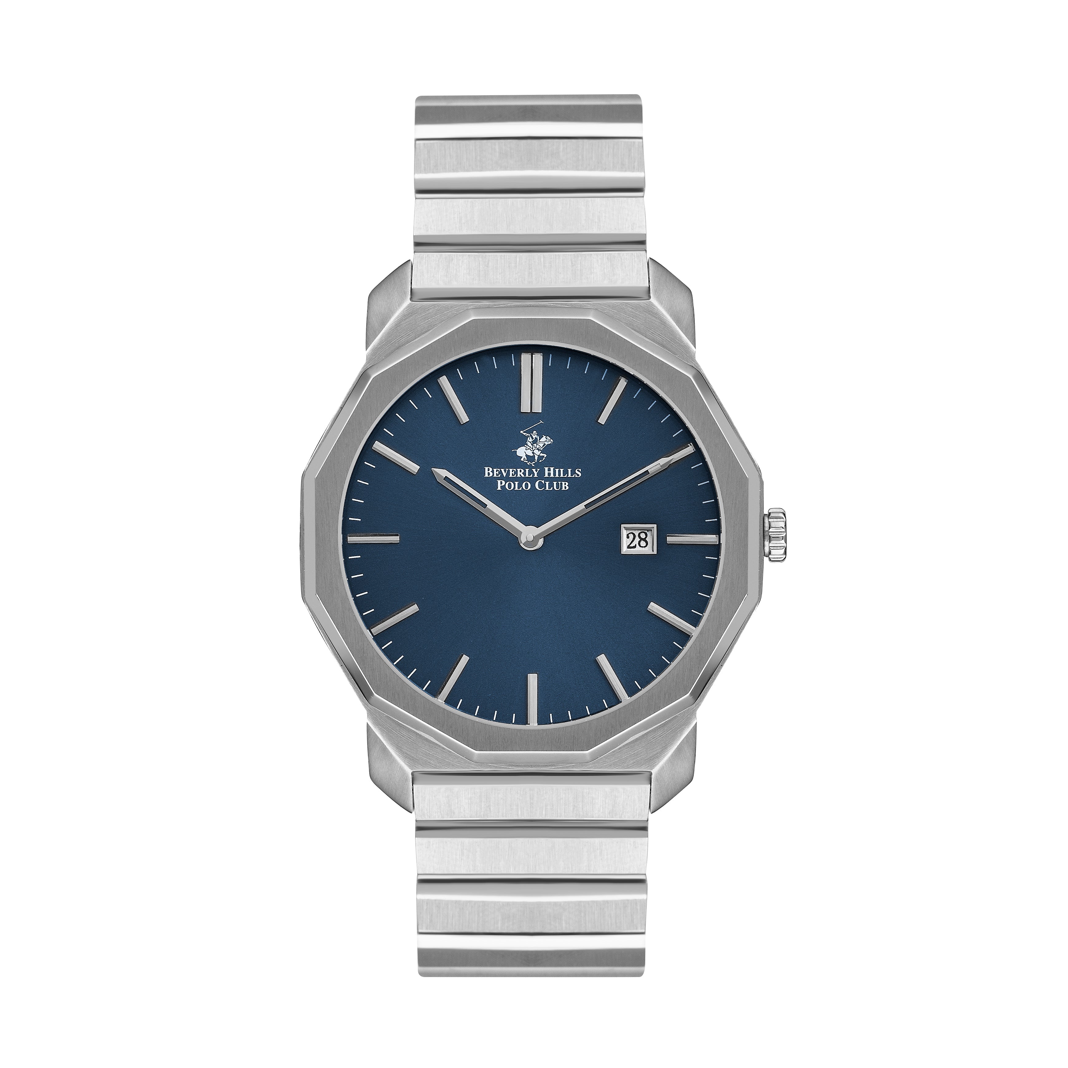 Beverly Hills Polo Club silver watch with blue dial and date window