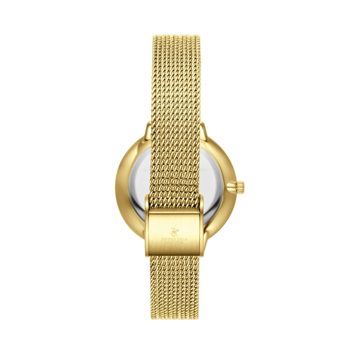 Beverly Hills Polo Club BP3312X.130 gold mesh watch rear view showing caseback