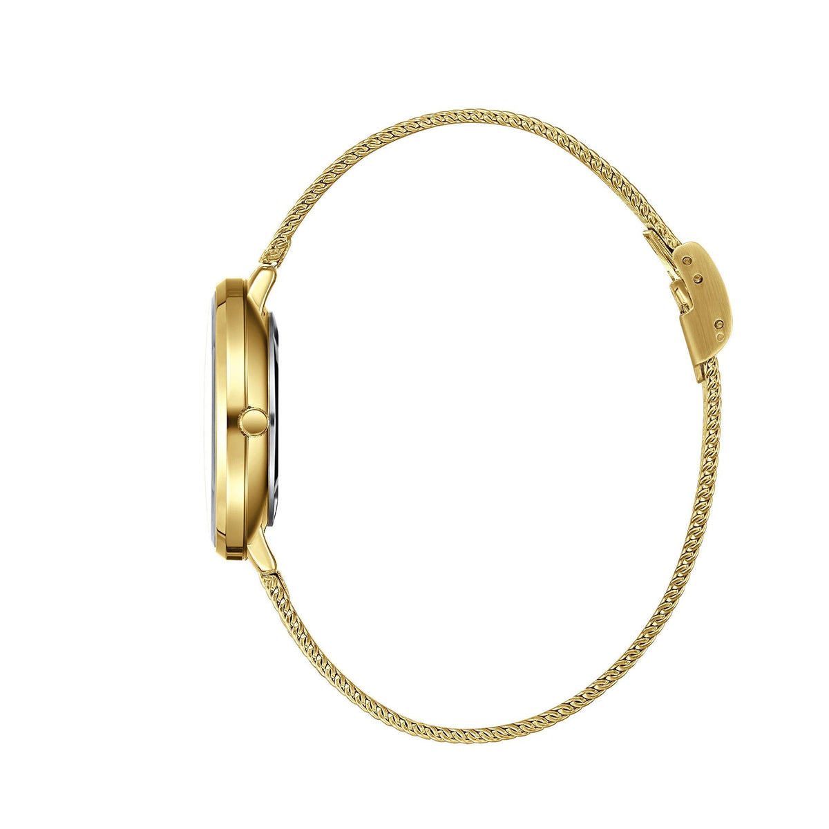 Side profile view of Beverly Hills Polo Club gold mesh watch BP3312X.130