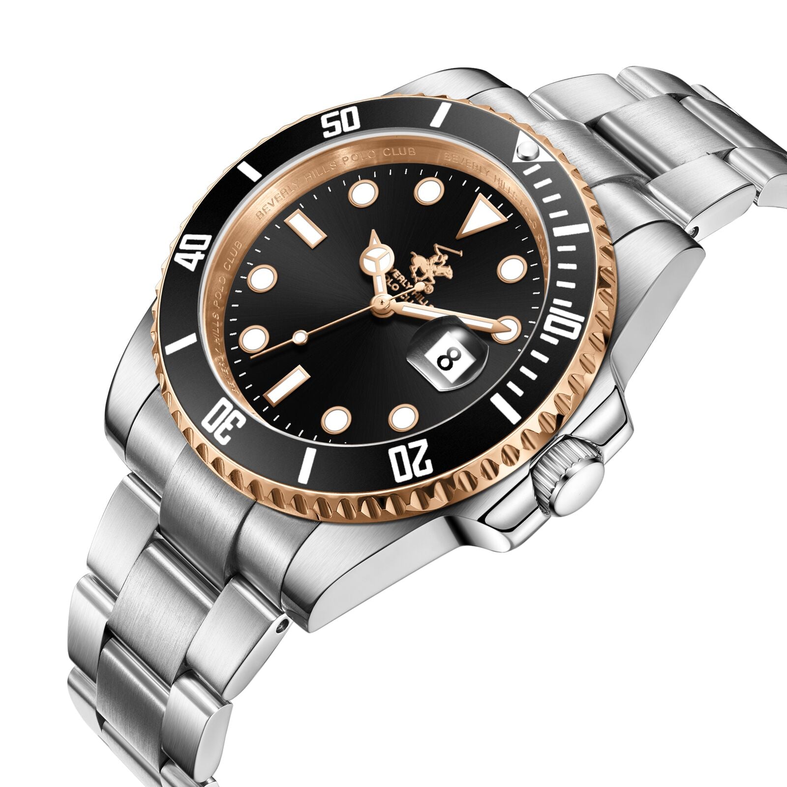 Beverly Hills Polo Club Waterproof Black Dial Silver Date Watch - BP3791X.550