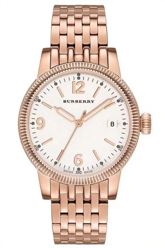 Burberry Analog White Dial Rose Gold Steel Strap Women's Watch - BU7874