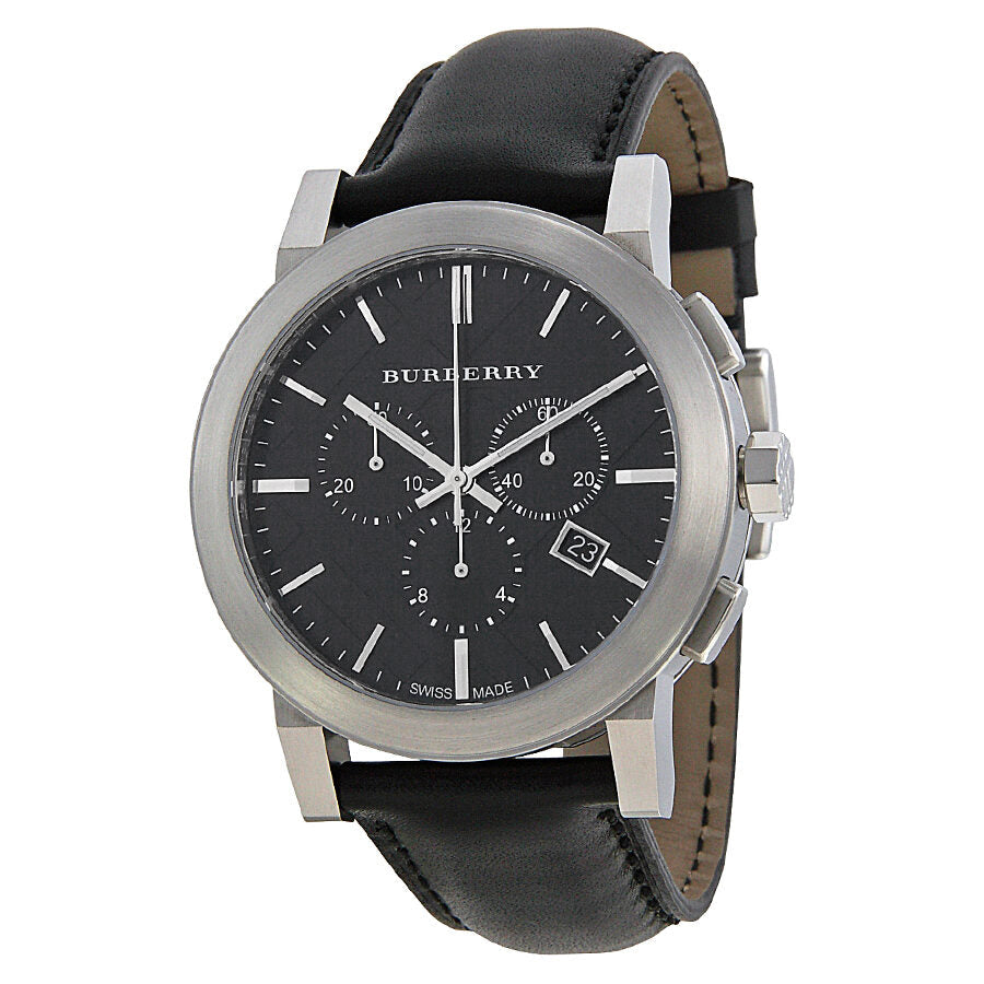 Burberry Chronograph Black Dial Black Leather Men's Watch BU9356 - The Watches Men & CO