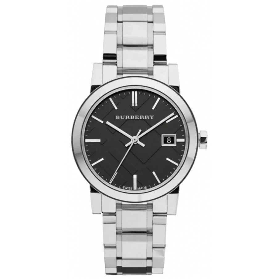 Burberry The City Black Check Stamped Dial Silver Stainless Steel Women's BU9101