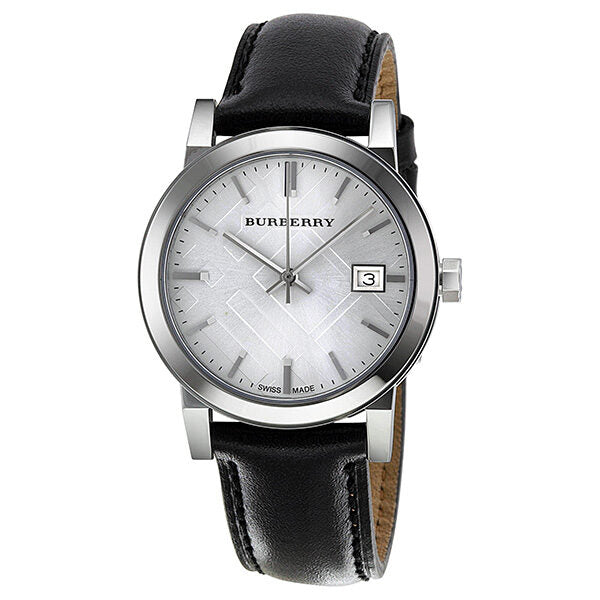 Burberry Silver Dial Black Leather Ladies Watch BU9106