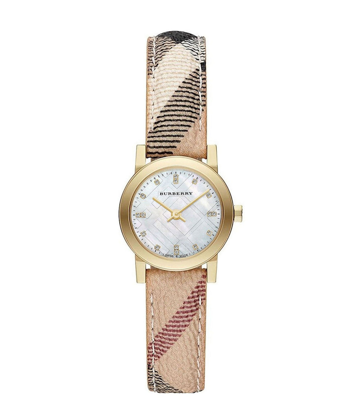 Burberry The City women's watch with mother of pearl dial and beige patterned leather strap