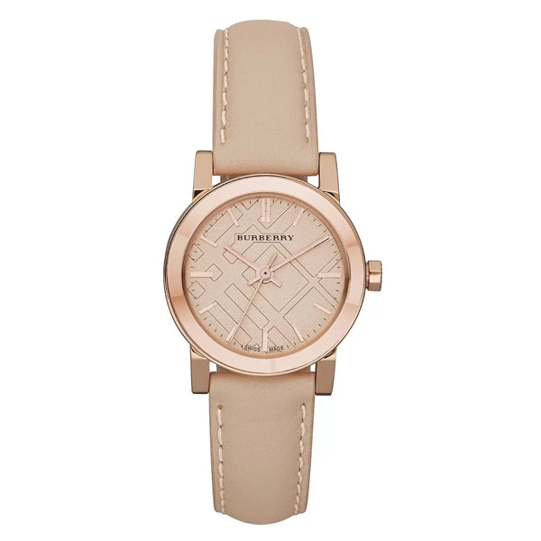 Burberry The City Check Stamped Silver Dial Pink Leather Strap Women's BU9210