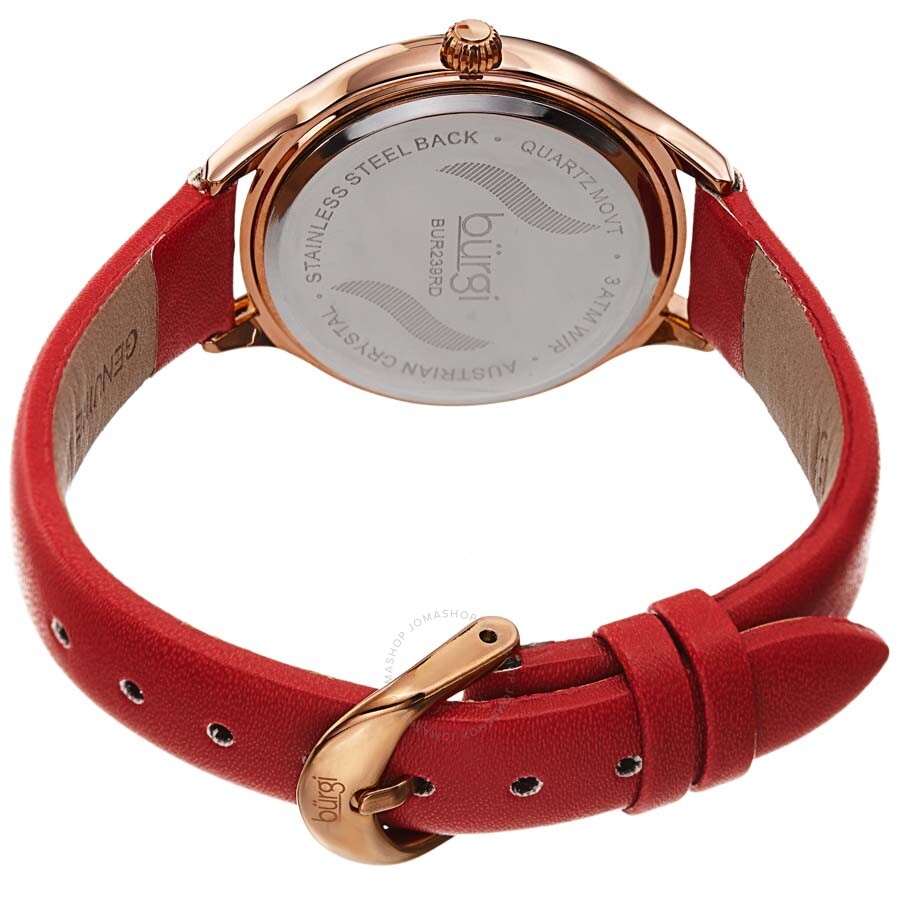 Burgi Crystal White Dial Red Leather Ladies Watch BUR239RD - The Watches Men & Co #4