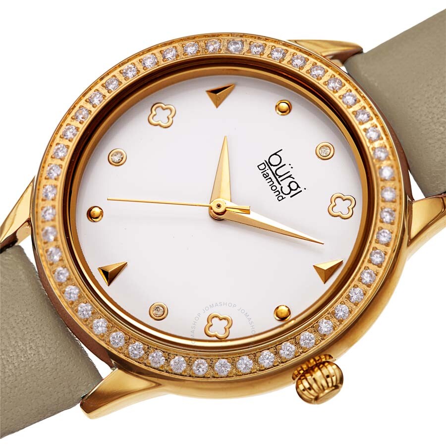 Burgi Diamond White Dial Leather Ladies Watch BUR221TP - The Watches Men & Co #2
