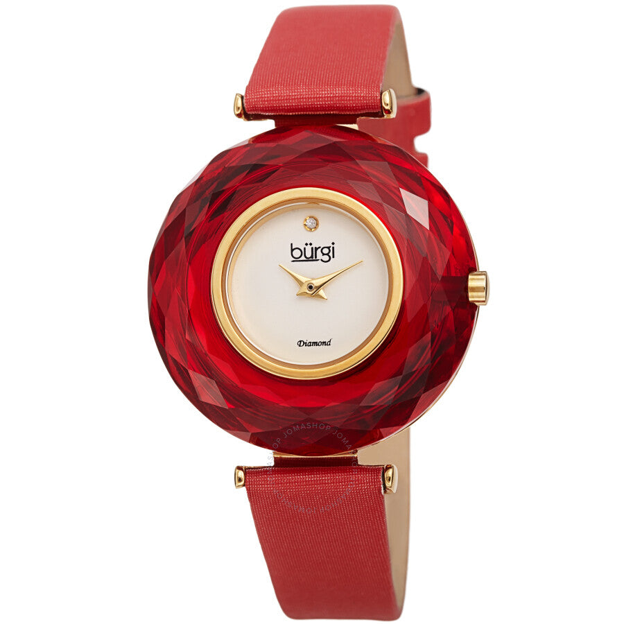 Burgi Faceted Crystal Bezel Quartz Diamond Ladies Watch BUR252RD - The Watches Men & Co