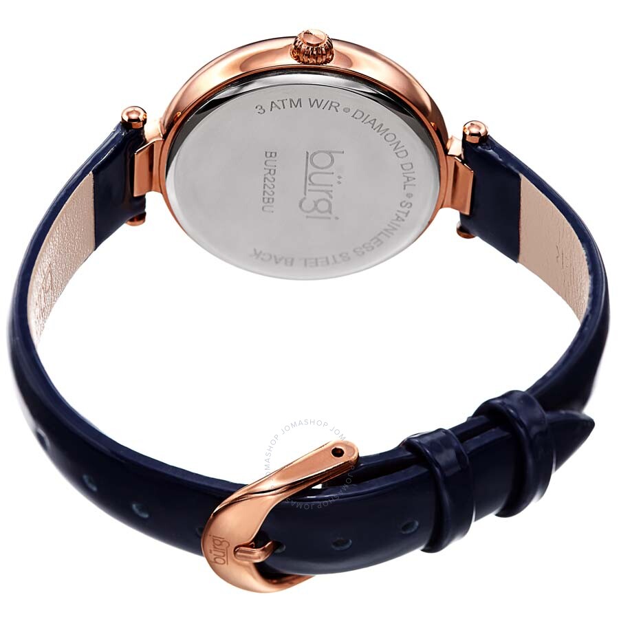 Burgi Ladies Engraved Argyle Diamond Dial Blue Leather Strap Watch - The Watches Men & Co #4