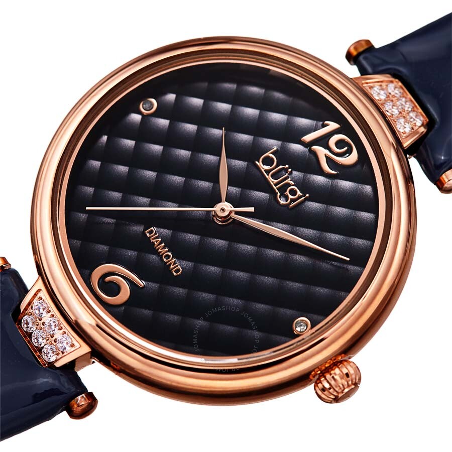 Burgi Ladies Engraved Argyle Diamond Dial Blue Leather Strap Watch - Dawson Watches #2